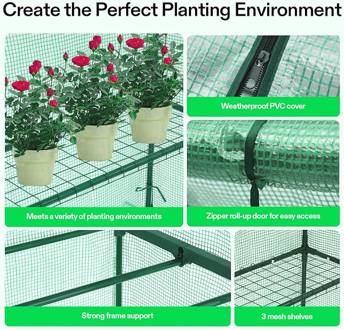 VIVOSUN 57 x 29 x 77-Inch Mini Walk-in Greenhouse with Windows, Shelves and Anchors, Plant Garden Hot House