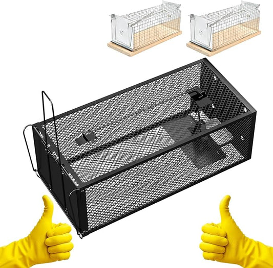 Humane Rat Traps - Large 12.5 Inches Upgraded Mouse Trap for Outdoors & Indoors - Reusable Rat Trap Cage for Mouse and Small Animals - Effective Quick Simple to Use (3-Pack)