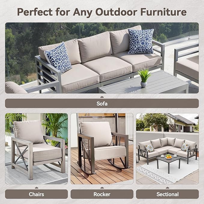 Luxury 6" Outdoor Cushions for Patio Furniture, 24x24x6 Thick Seat Cushion Set, Fade Resistant Couch Chair Replacement Cushions High Density Deep Wicker Chair Cushion with Removable Cover, Beige