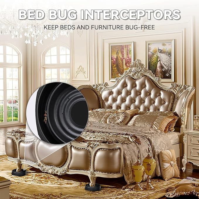 Bed Bug Interceptors | Bed Bug Interceptor Traps | Insect Trap, Monitor, and Detector for Bed Legs with Anti Skid Pads Included (Black - 8 Pcs)