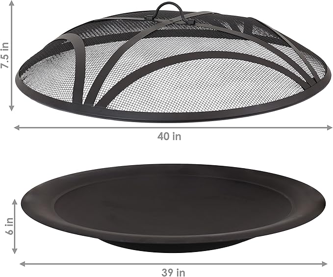 Sunnydaze 39-Inch Replacement Steel Fire Pit Bowl with Round Spark Screen - High-Temperature Painted Finish
