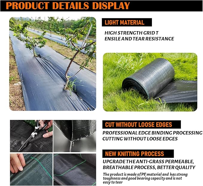 6 Size Weed Barrier Landscape Fabric Heavy Duty Gardening Weed Control Mat,Woven Weed Cloth Geotextile Fabric for Landscaping Driveway Farm Greenhouse (6x300FT)