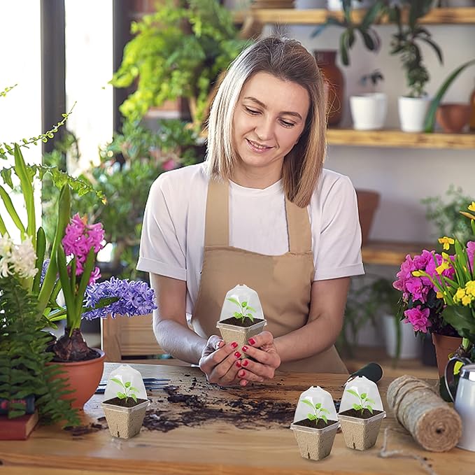 20 Pcs Biodegradable Nursery Pots with Humidity Dome- 2.3 Inch Square Seeding Starter Pots for Planting- Peat Pots for Seedlings Garden Vegetable Flower Germination