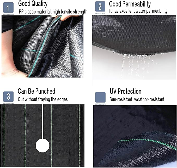 4 FT X 50 FT Weed Barrier Fabric Heavy Duty, 4.23oz Landscape Fabric, with 40pcs U-Shaped Landscape Fabric Staples and Garden Stakes Gaskets, 1 Shears