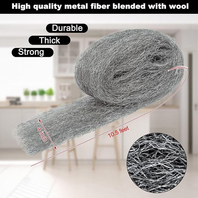 2 Pack Steel Wool Mice Control 4"*21’ Fill Fabric DIY Kit, Hardware Cloth Gap Blocker Mouse Rat Rodent Control for Holes, Wall Cracks, Vents(2 Rolls)