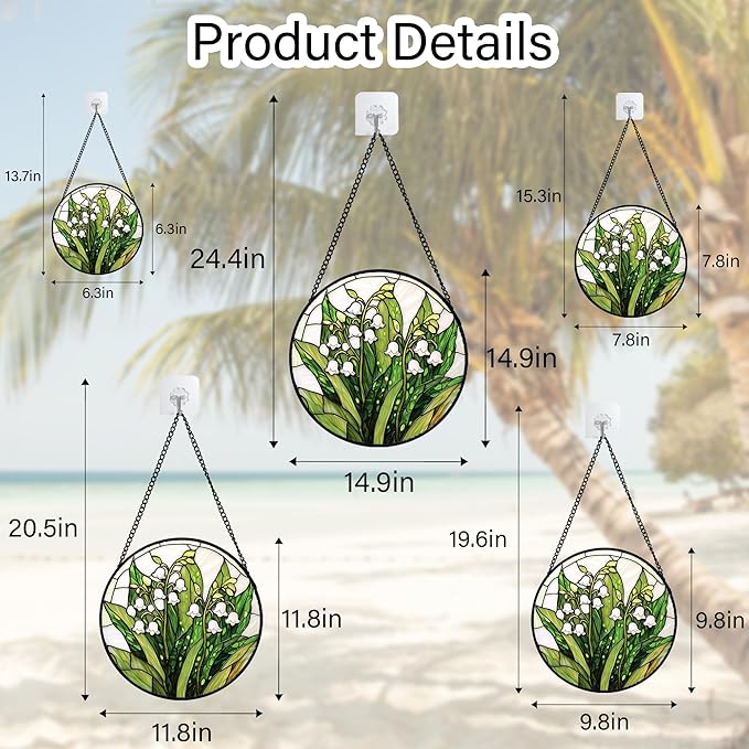 Stained Glass Window Hanging, Lily of The Valley Flower Sun Catchers Colorful Glass Panel Green Plants Suncatcher Decor for Birthday for Women,Men,Wife, Lovers, and Mom 14.9 in