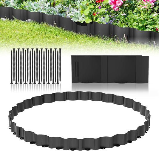 Mars Villa 40FT Landscape Edging No Dig, Interlocking Landscape Edging 5.9In Garden Edging Border with 64 Stakes, Plastic Flower Bed Border Flexible Edging for Landscaping, Lawn Patio (Black,32Pcs)