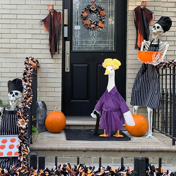 Old Lady Porch Goose Outfits - Old Lady Costumes for 23” Porch Goose Statue, Halloween Outdoor Decor for Lawn, Yard & Garden
