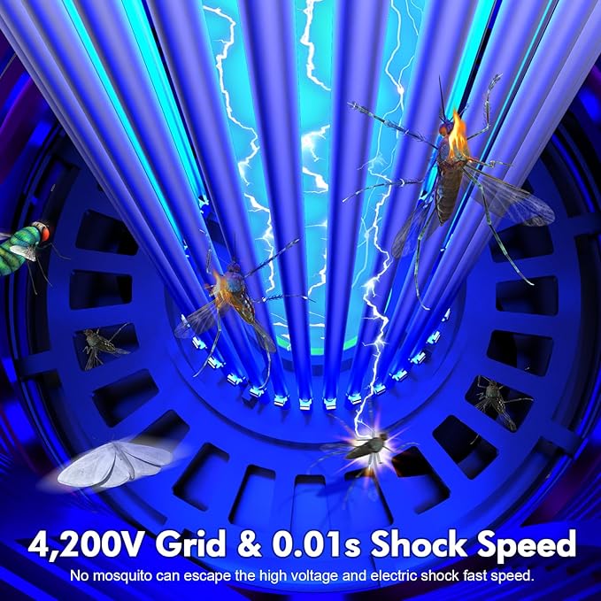 Rechargeable Bug Zapper Outdoor & Indoor, Mosquito Zapper, Fruit Fly Trap, Gnat Moths Catcher, 4200V Grid, USB Charging, 4000mAh Battery, Fit for Home, Kitchen, Backyard, Camping, Patio, Black