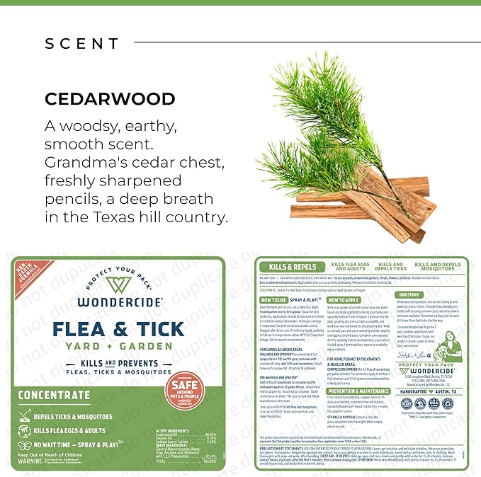 Wondercide - Flea and Tick Spray Concentrate for Yard and Garden with Natural Essential Oils – Kill, Control, Prevent, Fleas, Ticks, Mosquitoes and Insects - Safe Around Pets, Plants, Kids - 16 oz