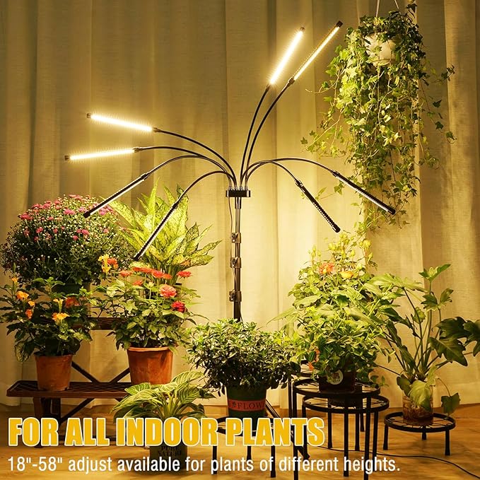 Grow Lights for Indoor Plants [ 8 in1 ], Full Spectrum Plant Lights for Indoor Growing with Tripod Stand, Auto On/Off Timing 4/8/12H, LED Grow Lights for Indoor Plants. (Sunlike 8 Arms)