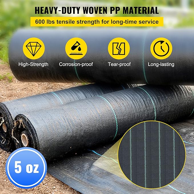 Happybuy Driveway Fabric, 13x108ft Commercial Grade Landscape Fabric, Garden Weed Barrier Fabric Heavy Duty, Geotextile Fabric Underlayment Gravel, Ground Cover Drainage Fabric, Weed Control Blocker