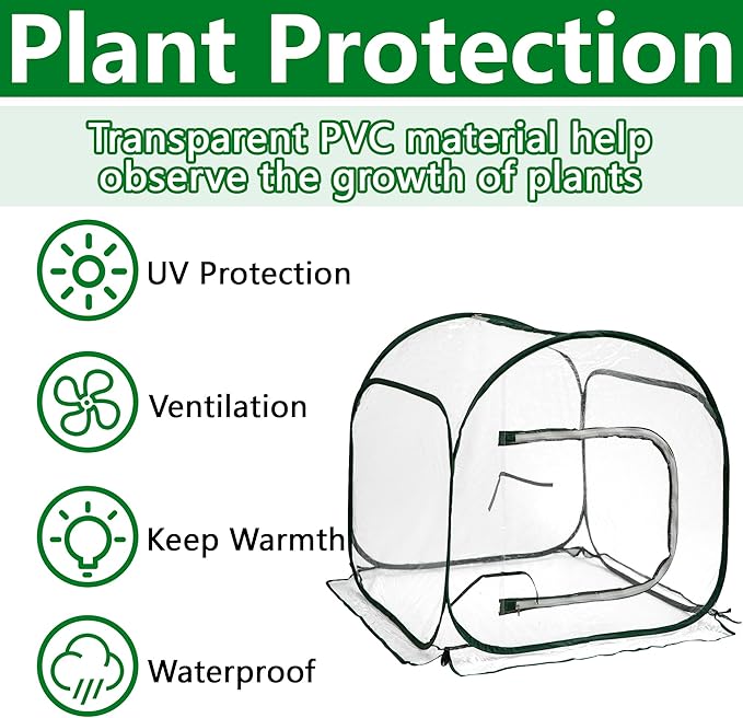 DECOHS 31.5" x 31.5" x 31.5" Mini PVC Pop Up Greenhouse, Transparent Pop Up Grow Greenhouse Plant Cover, Small Gardening Plant Flower Warm House for Cold Frost Protection Indoor & Outdoor