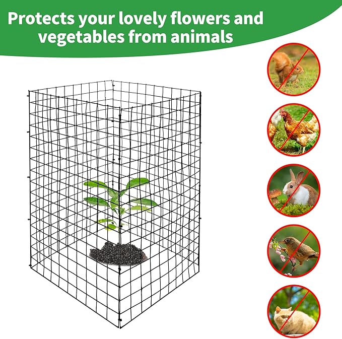 DECOHS 8 Packs Wire Plant Protectors from Animals- 20 x 12 Inch Heighten Square Garden Wire Plant Cages Mesh- Metal Garden Plant Cloche Protection Barricades for Protecting Plants Vegetables Flowers