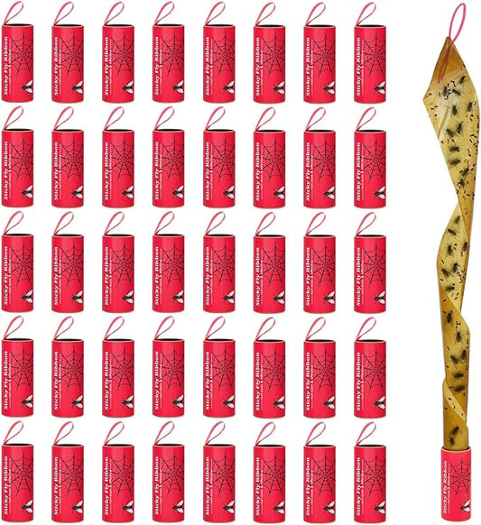 Stingmon 40 Pack Fly Trap, Fruit Fly Traps Indoor for Home, Fly Traps Outdoor Hanging, Flying Insect Trap, Fly Strips Tape Paper Ribbon, Gnat Traps for Bug, Insect, Pest, Mosquito, Red