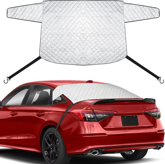 EcoNour Rear Windshield Snow Cover | PEVA Frost Cover with Windproof Elastic Straps for Complete Protection from Snow and Ice | Winter Car Accessories That Fits Most Sedans, SUVs & Vans | Medium