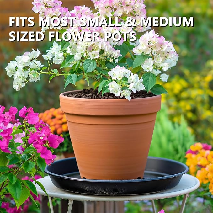 6 Pack 10 Inch Black Round Plant Saucers, Thick PP Plastic Pot Trays for Large Planters, Durable Flower Pot Water Catcher Plates & Drip Trays for Indoor Outdoor Gardening