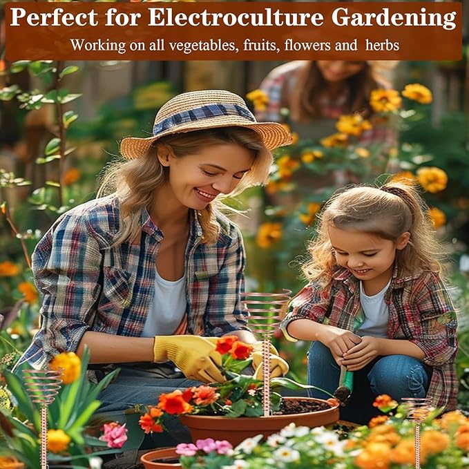 Electroculture Gardening Copper Kit with 12 pcs Wooden Plant Stakes Antennas, 16 Gauge 32.8 Ft 99.9% Pure Copper Wire, 2 pcs Fibonacci Coil Winding Jigs for Garden Plants Vegetables Growing