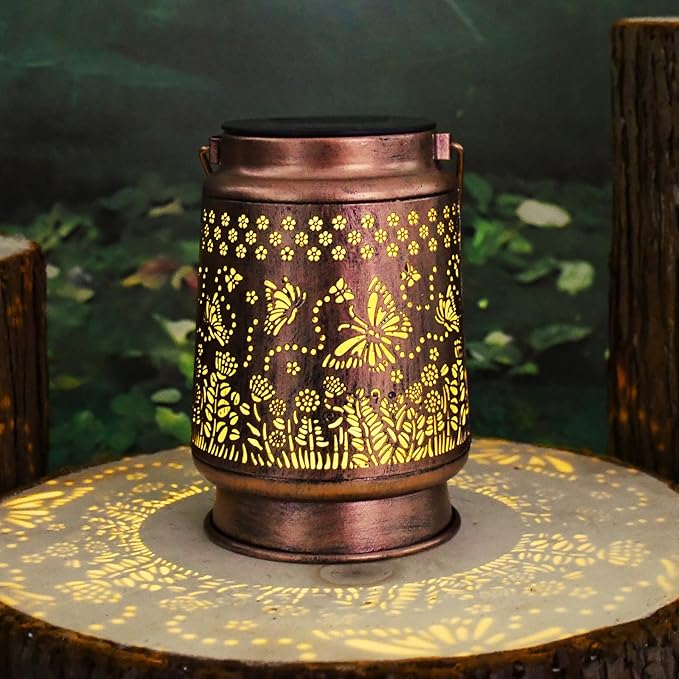 Solar Lanterns Outdoor Waterproof Butterfly Garden Decor Gifts for Women Mom Grandma Hanging Lights Metal Decoration Outside for Yard, Patio, Backyard, Porch,for Garden/Yard/Home Decor