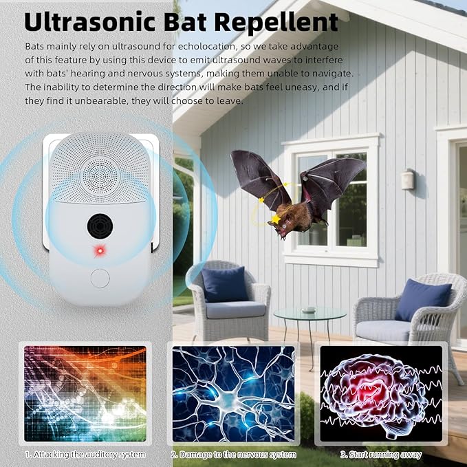Ultrasonic Bat Repellent Deterrent Devices for Attic, 4Pack Bat Repellent for Indoor Use, Plug in Bat Deterrent System Bats Keep Away for Home Attic, Friendly to Human & Pets