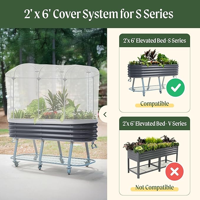 Vego garden Cover System for 2.0' x 6.0' Elevated Rolling Garden Bed-S Series
