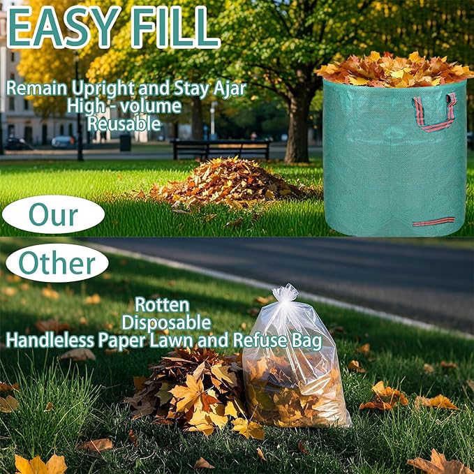 Reusable yard waste bags. 72-gallon large leaf bags(2-pack) Heavy-duty yard garden bag. Leaf bags with 4 handles that can stand upright. Great for collecting leaves and grass clippings