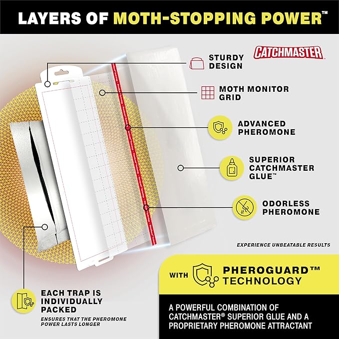 Catchmaster Premium Pantry Moth Traps, Marble Patterned Odorless Sticky Glue Traps 6PK, Pheromone Attractant for House, Kitchen Storage & Kitchen Pantry Cabinet, PheroGuard Technology, Trap Moths