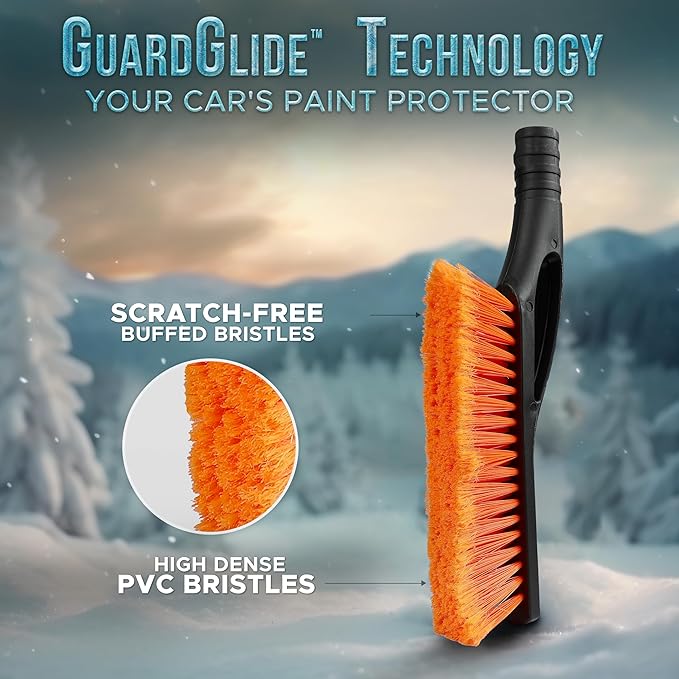 EcoNour 27" Car Snow Brush and Ice Scrapers for Car Windshield (Orange - 2 Pack) | Scratch Free Bristle Head Snow Brush & Tough Window Snow Scraper with Aluminium Body