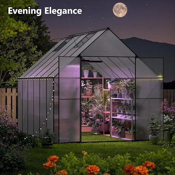 8x12 FT Green House for Outside, Greenhouse for Outdoor, Backyard Green House, Walk-in Garden Greenhouse, Heavy Duty Polycarbonate Greenhouses