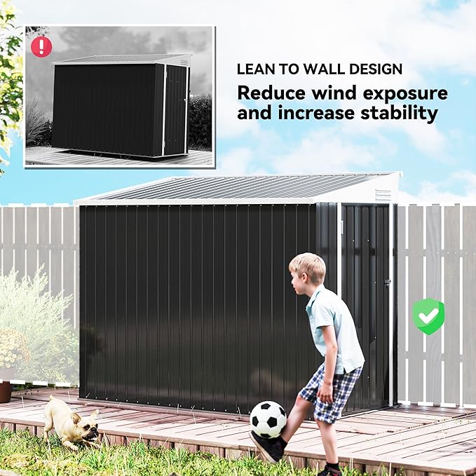 Outsunny 4' x 7.7' Metal Outdoor Storage Shed, Lean to Storage Shed, Garden Tool Storage House with Lockable Door and 2 Air Vents for Backyard, Patio, Lawn, Dark Gray