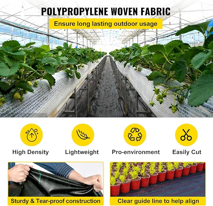 Happybuy 6x300ft Premium Weed Barrier Landscape Fabric Heavy Duty 2.4OZ, Woven Weed Control Fabric, High Permeability Good for Flower Bed, Geotextile Fabric Underlayment, Driveway Fabric Ground Cover