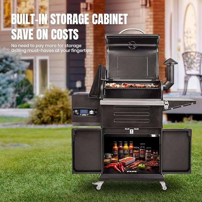 Z GRILLS Wood Pellet Grill & Smoker 8-in-1 Pellet Grill with Automatic Temperature Control，Meat Probes，572 Sq. in Area for Backyard Camping Outdoor Party