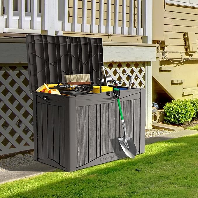 50 Gallon Waterproof Large Resin Deck Box Indoor/Outdoor Lockable Storage Container and Seating for Garden, Pool, and Patio (50 Gallon, Grey)