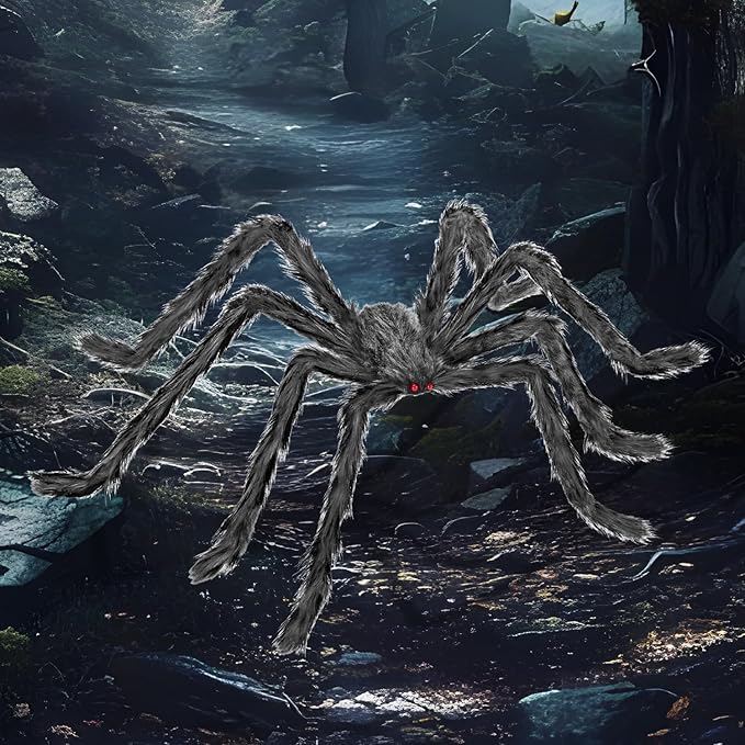 Halloween Decorations Outdoor and Indoor,78" Giant Spider Decorations,Scary Large Spider Props for Yard Lawn,Halloween Party Decorations,Haunted House Decor,Sliver