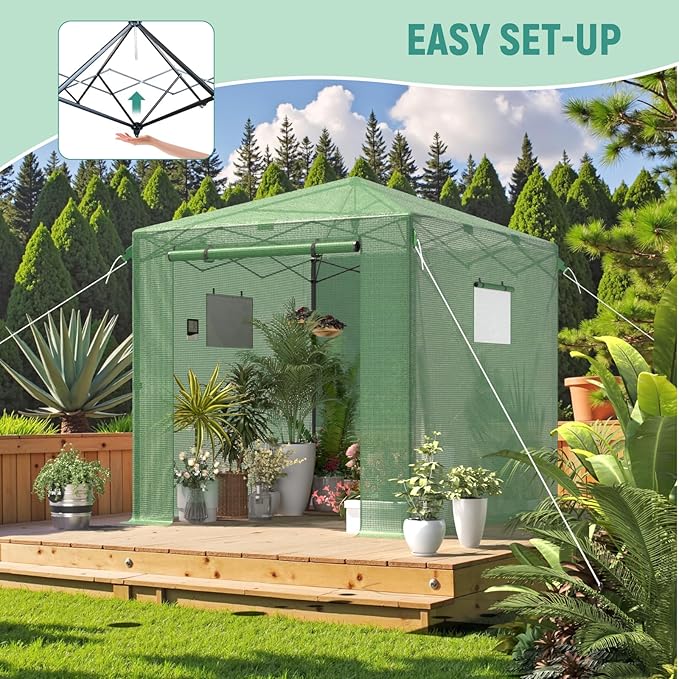 Pop Up Greenhouse 8x6FT, Pop Up Green House for Outdoors, Portable Greenhouses, Walk-in Greenhouses, Popup Greenhouse Kit, Easy Set Up