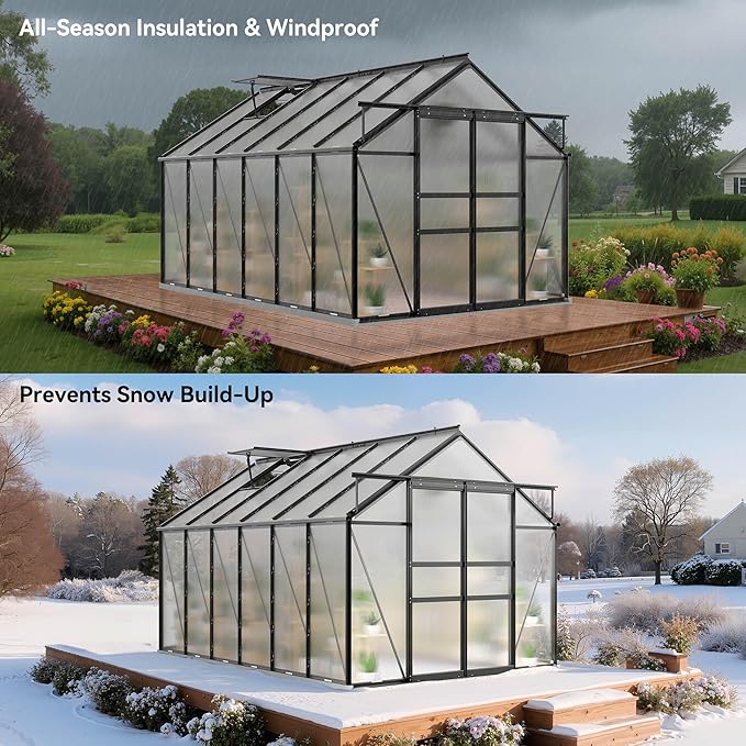 YITAHOME 10x8FT Polycarbonate Greenhouse Large Heavy Duty Green Houses Outdoor Aluminum Greenhouses with Sliding Doors Vent Window Walk-in Greenhouse for Garden Backyard, Black