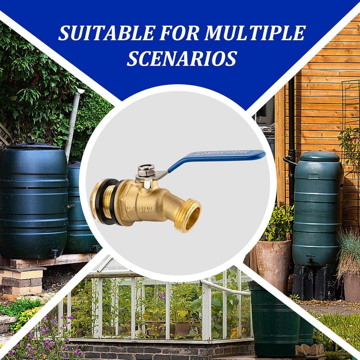 Brass Rain Barrel Spigot Kit 3/4" GHT Brass Water Container Rain Barrel Faucets Lead-Free Spigot for Garden Hose Thread Connection 55 Gallon Water Tank Faucet