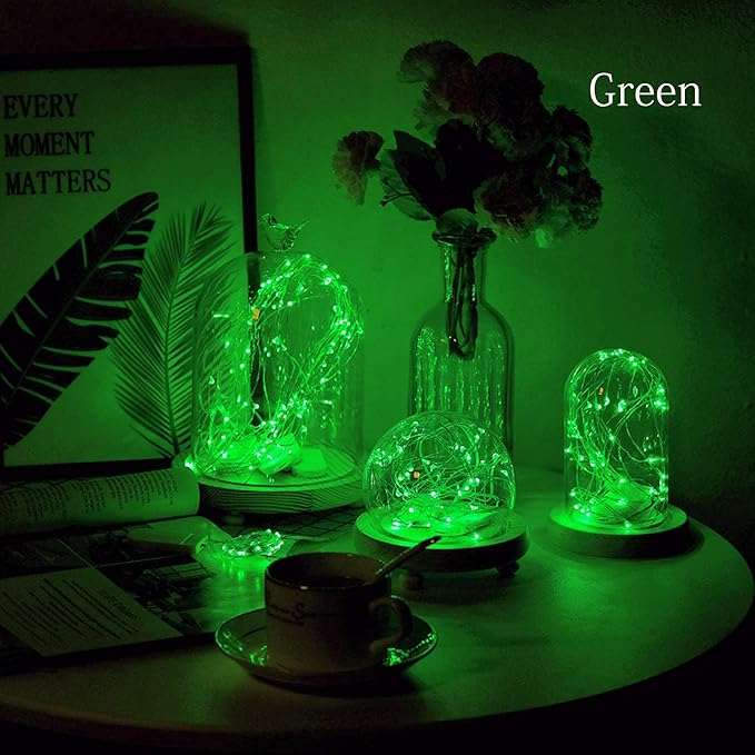 VOOKRY 8 Pack 30 Led Fairy Lights Battery Operated String Lights - 10 ft Green Waterproof Silver Wire Firefly Starry Moon Lights for DIY Crafts Party Wedding Centerpiece Table Halloween Decorations