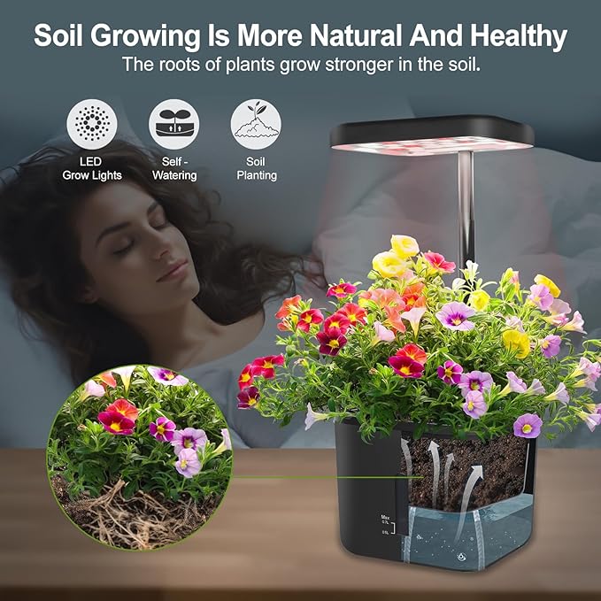 Indoor Garden Growing Systems Self-Watering Plant Pot Smart Gardening System with 17 Watts LED Grow Light Auto Timer Gardening Plant Gifts for Dad Mom Plant Pot for Vegetables Herbs(No Seeds&Soil)