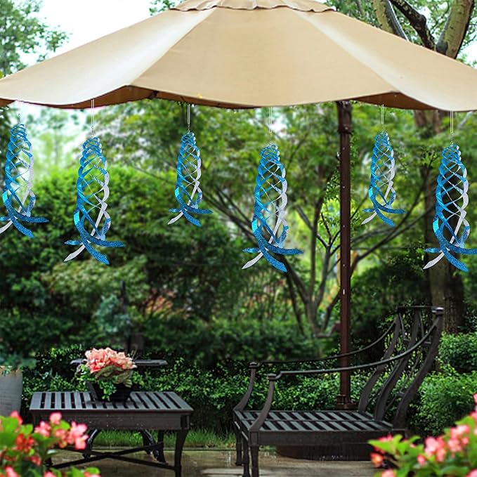 Hausse Bird Repellent Spiral Reflectors Blue Mylar Spinner, Hanging Reflective Bird Deterrent Device, Garden Decorative Scare Birds Away, Like Woodpeckers, Pigeons and Geese, 6 Pack
