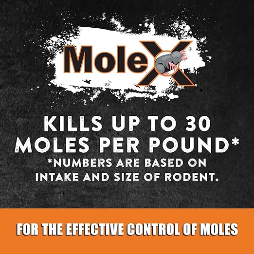MoleX Professional Mole Control Eliminator, 50 Pound Bag, Safe Around People, Pets and Wildlife, Approved for Broadcast Use