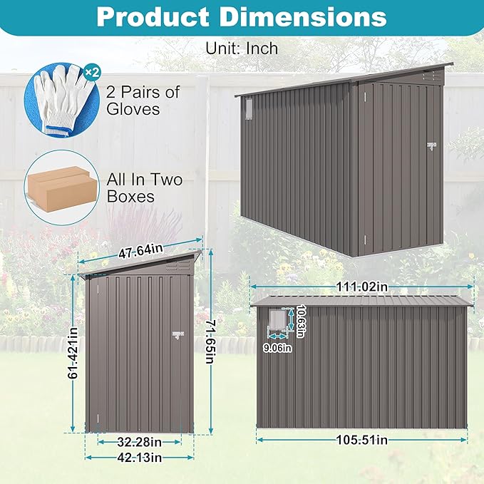 4x9 FT Outdoor Metal Storage Shed, Metal Lean to Storage Shed with Lockable Single Side Hinge Door and Ventilation Window, Garden Shed for Backyard Garden Patio Lawn, Dark Gray