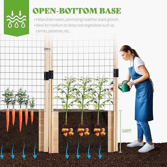 PaPaJet Wooden Raised Garden Bed for Outdoor, Deep Large Planter Box with Netting for Gardening, Vegetables, Flowers, Herbs（7.5× 11.8× 5.9FT）