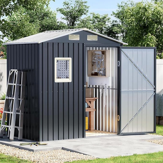 Update Version 6x4 FT Outdoor Metal Storage Shed, Single Door, 1 Clear Window, Tool Shed for Garden, Patio, Backyard Nightblue