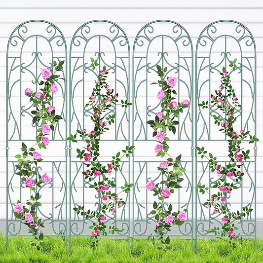 SUNYRISY 4Pack Metal Garden Trellis for Climbing Plants Outdoor, Metal Plant Trellis for Flowers Tomato Cucumber Rose Vegetable Support Garden Decoration, Green