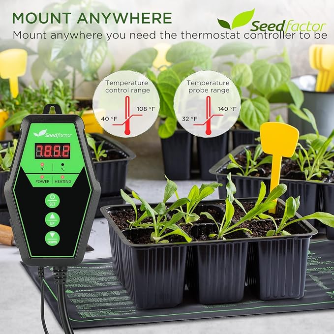 Seedfactor 10" x 20" MET Certified Seedling Heat Mat and Digital Thermostat Combo Set