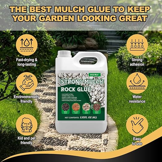 Mulch Rock Glue for Landscaping, Makes 175oz Concentrated Landscape Gravel Binder - Lasts Up to 2 Years, Strong Stone Glue for Outside Rocks, Easily Holds Rubber, Pine Straw, Pebble, Pea Gravel, Bark