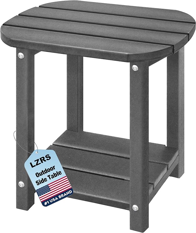LZRS Outdoor Side Table - 2-Tier Adirondack HDPE Patio End Table for Pool, Porch,Balcony & Backyard,Weather Resistance for Indoor and Outdoor use(Grey)