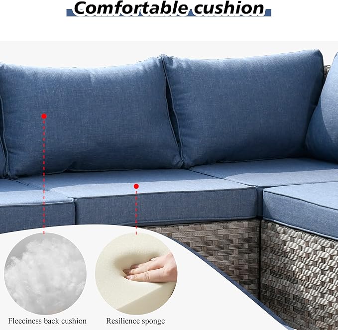 HOOOWOOO 12 Piece Modular Patio Outdoor Sectional Furniture Sofa Set,Wicker Conversation Set,Out Door Couch Set with Wide Arm for Outside All Weather(Denim Blue)