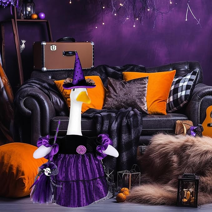 Halloween Goose Outfit Porch Witch Goose Clothes for 23'' Cement Plastic Geese Costume for Yard Lawn Outdoor Garden Patio Statue Holiday Decor